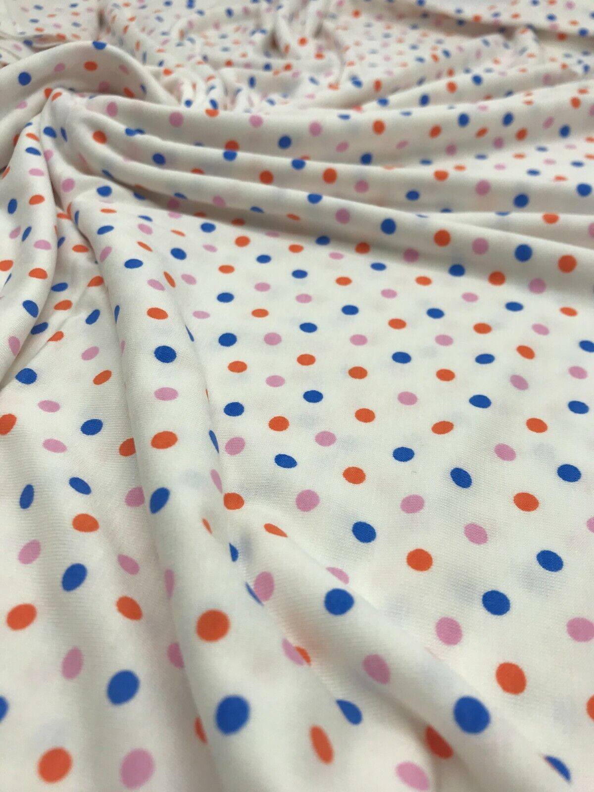 White Multi Polka Dot Viscose Elastane Fabric - T9 Fabrics