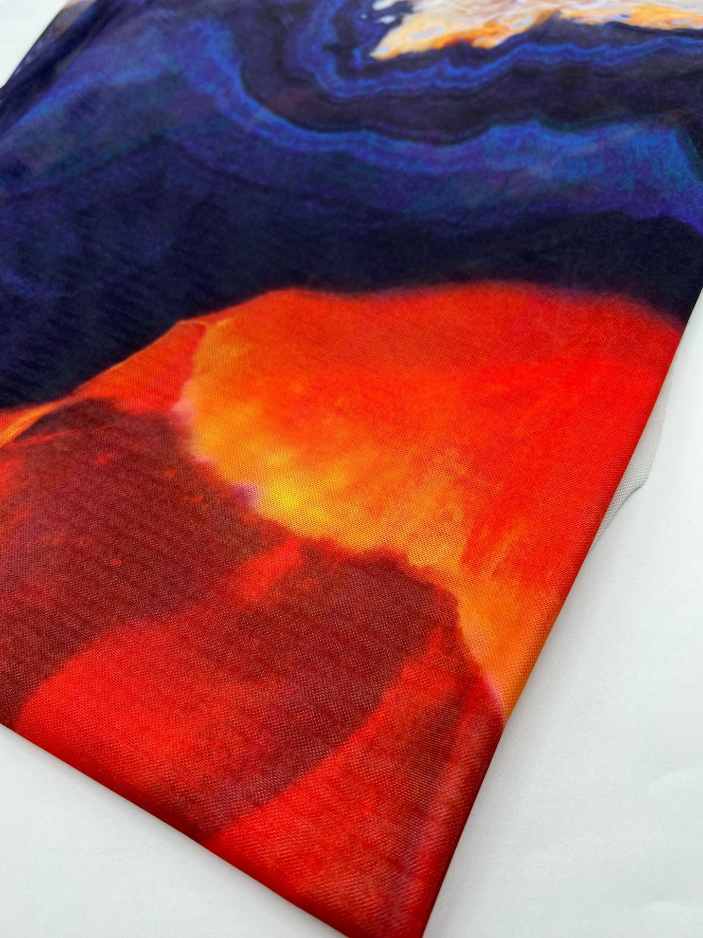 White Navy Red Print Mesh Fabric Stretch - T9 Fabrics