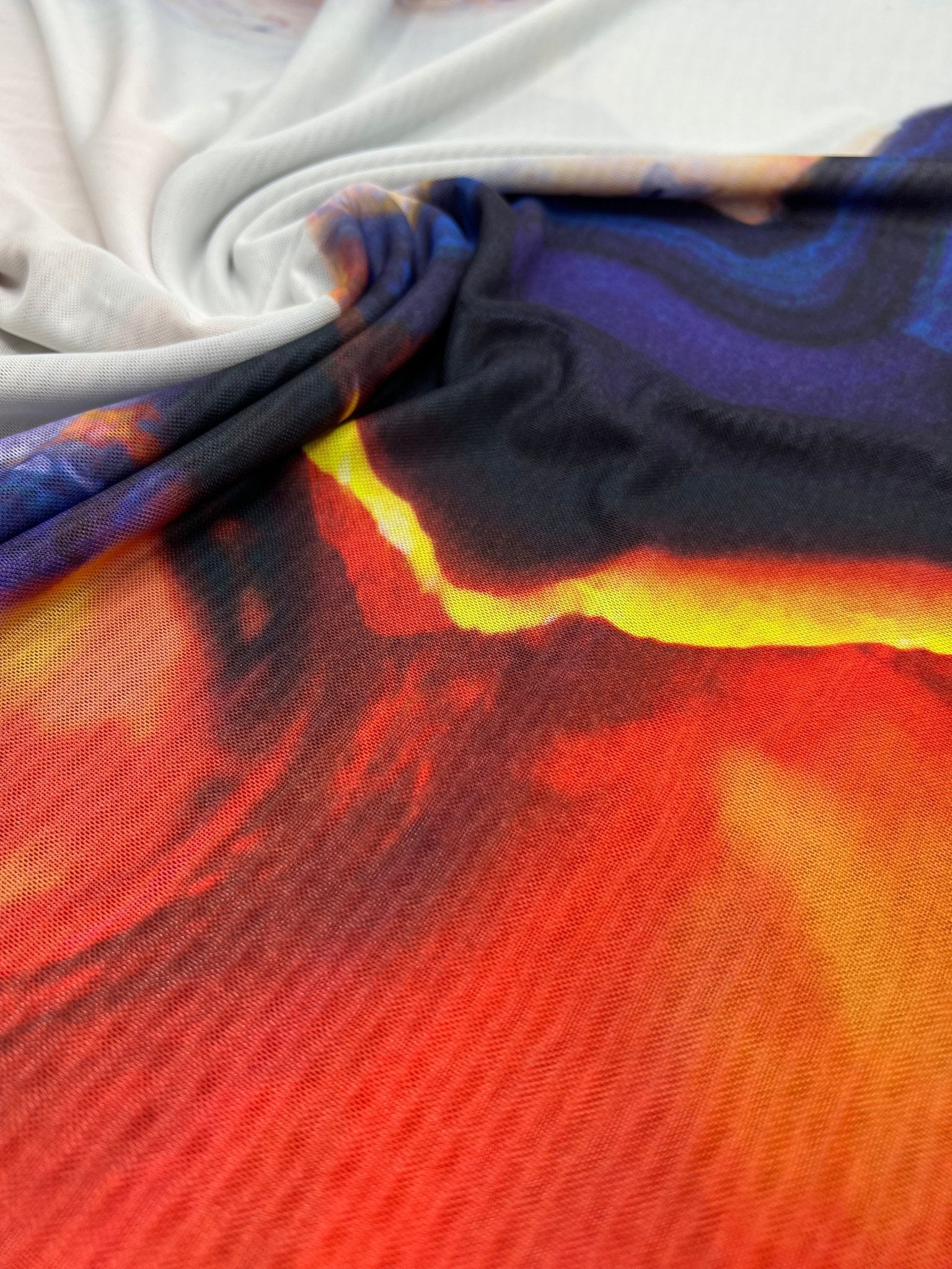 White Navy Red Print Mesh Fabric Stretch - T9 Fabrics