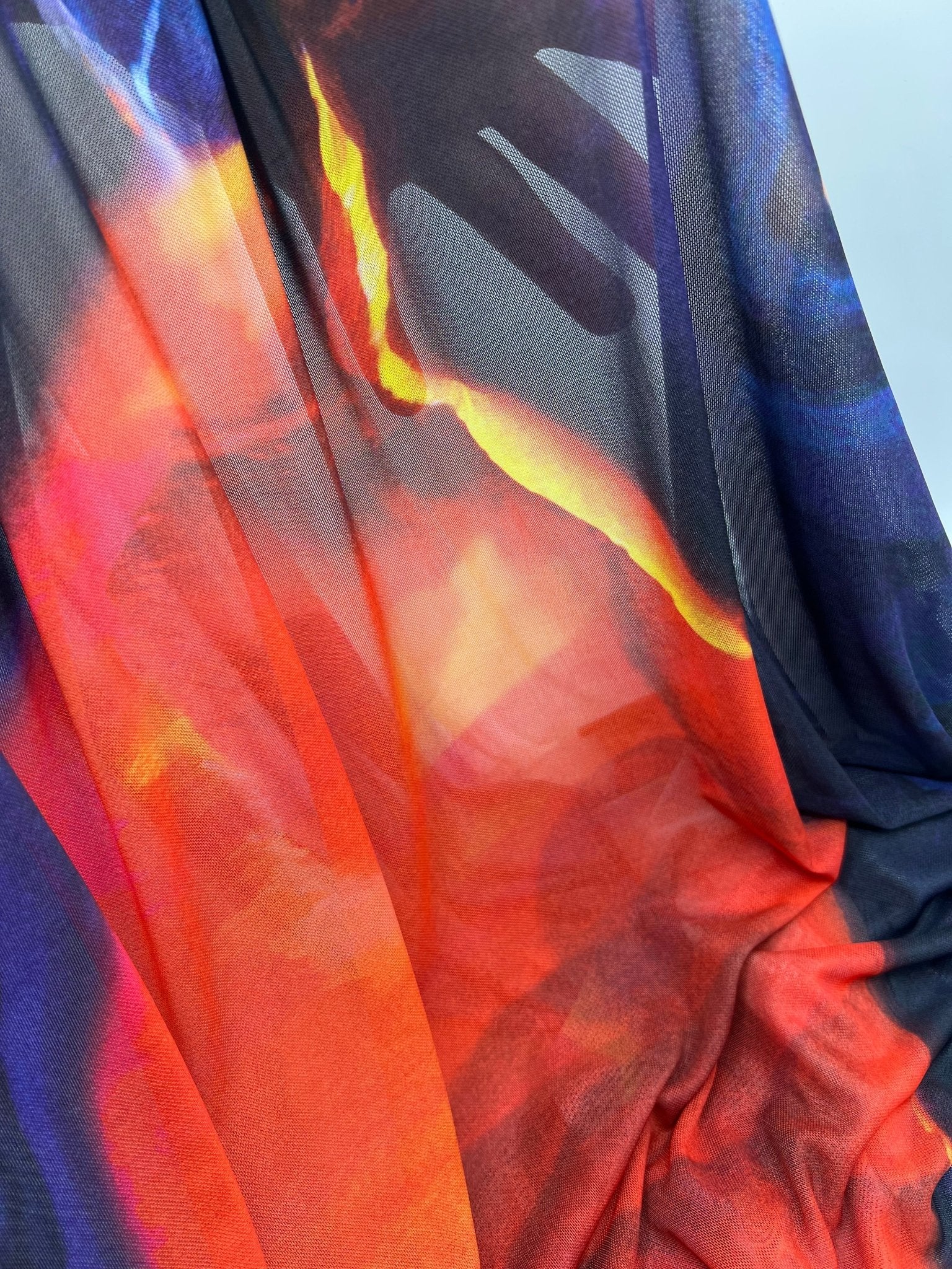 White Navy Red Print Mesh Fabric Stretch - T9 Fabrics