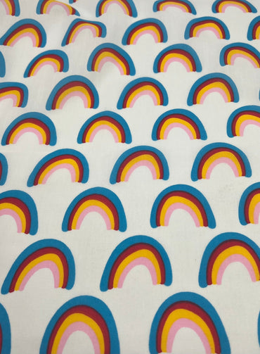 White Rainbow Printed Poly Cotton 90 GSM 80/20 44 Inch Non Stretch - T9 Fabrics