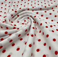 White Red Polka Spot Lightweight Crepe Non Stretch Fabric - T9 Fabrics