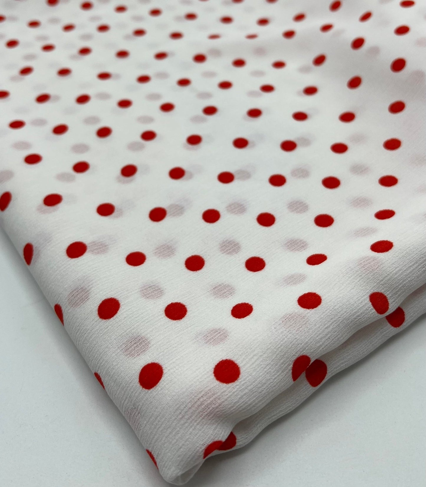 White Red Polka Spot Lightweight Crepe Non Stretch Fabric - T9 Fabrics