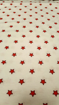 White Red Star Print Spun Poly Stretch Fabric - T9 Fabrics