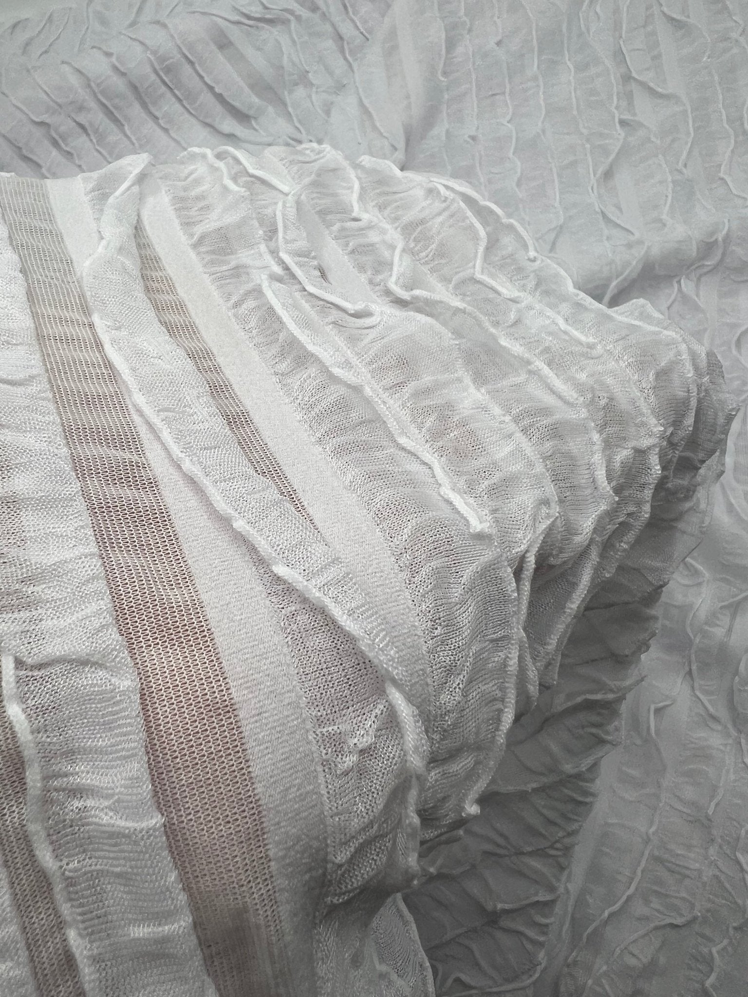 White Ruffle Textured 4 Way Stretch Fabric - T9 Fabrics