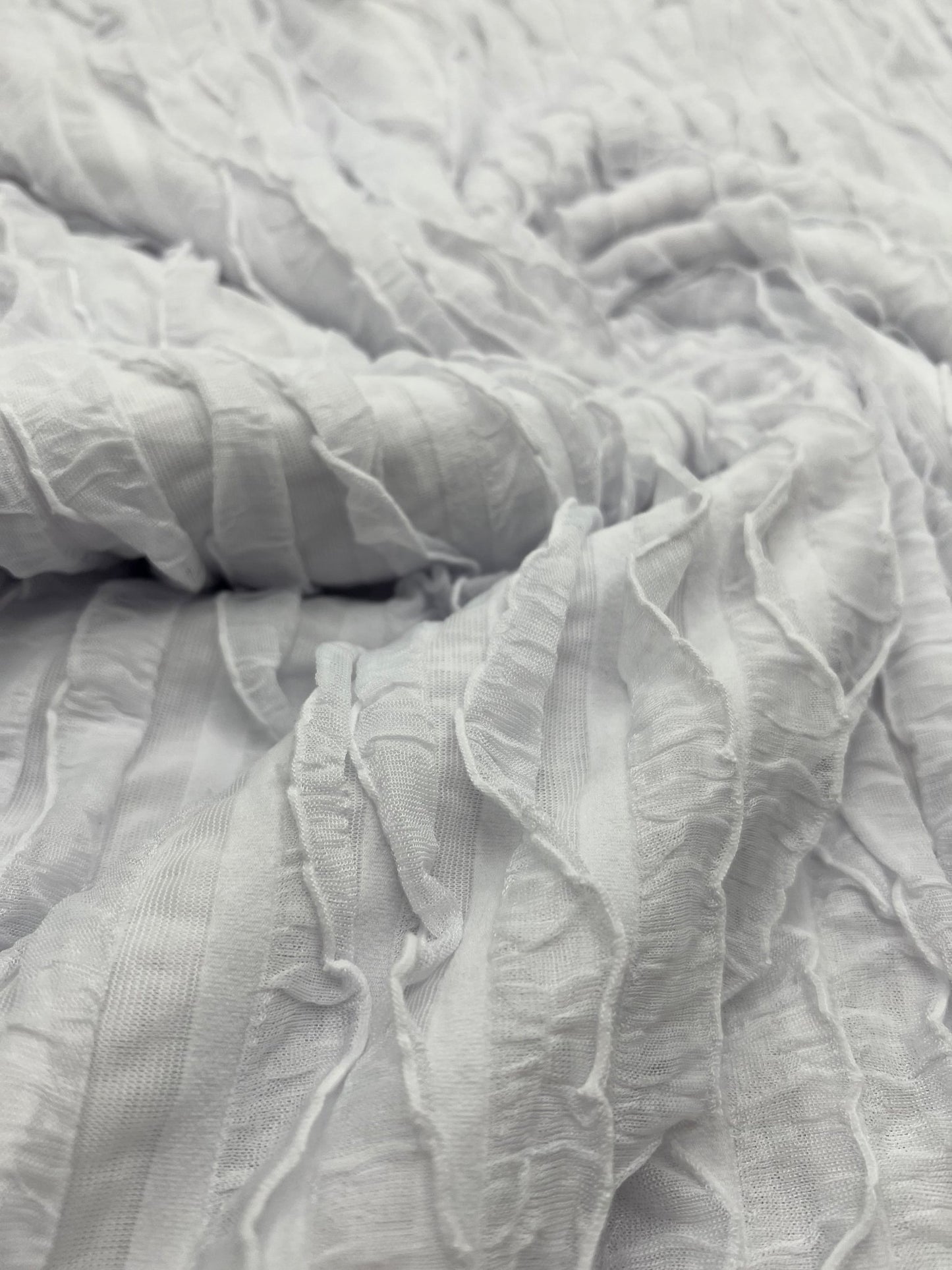 White Ruffle Textured 4 Way Stretch Fabric - T9 Fabrics