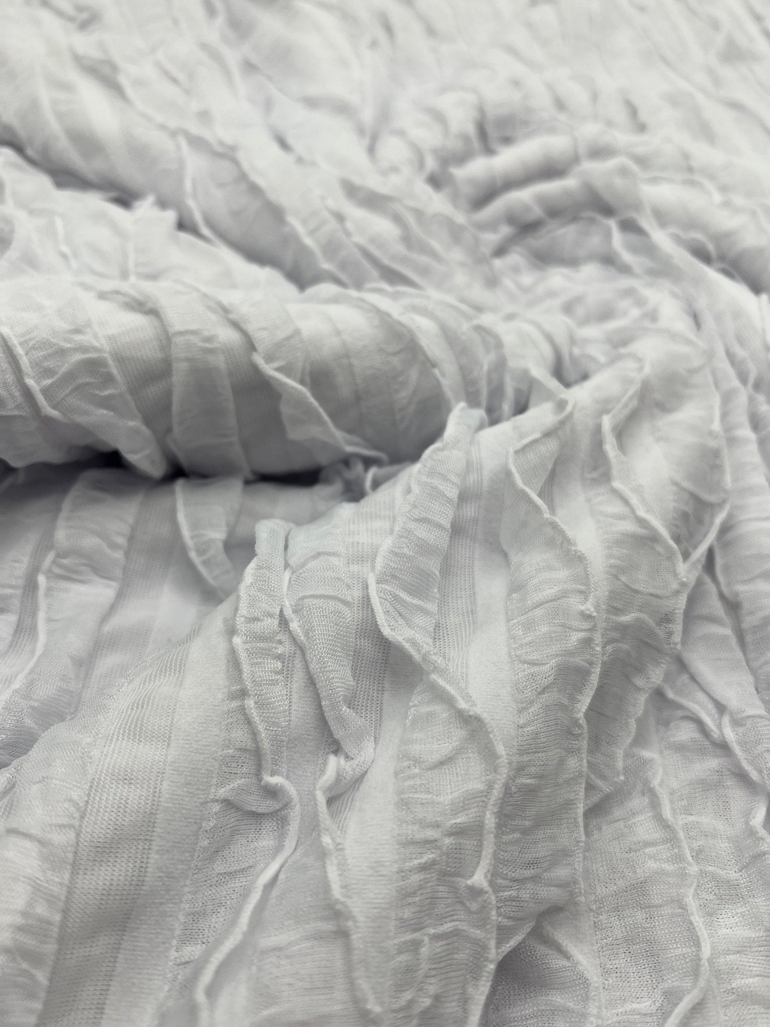 White Ruffle Textured 4 Way Stretch Fabric - T9 Fabrics