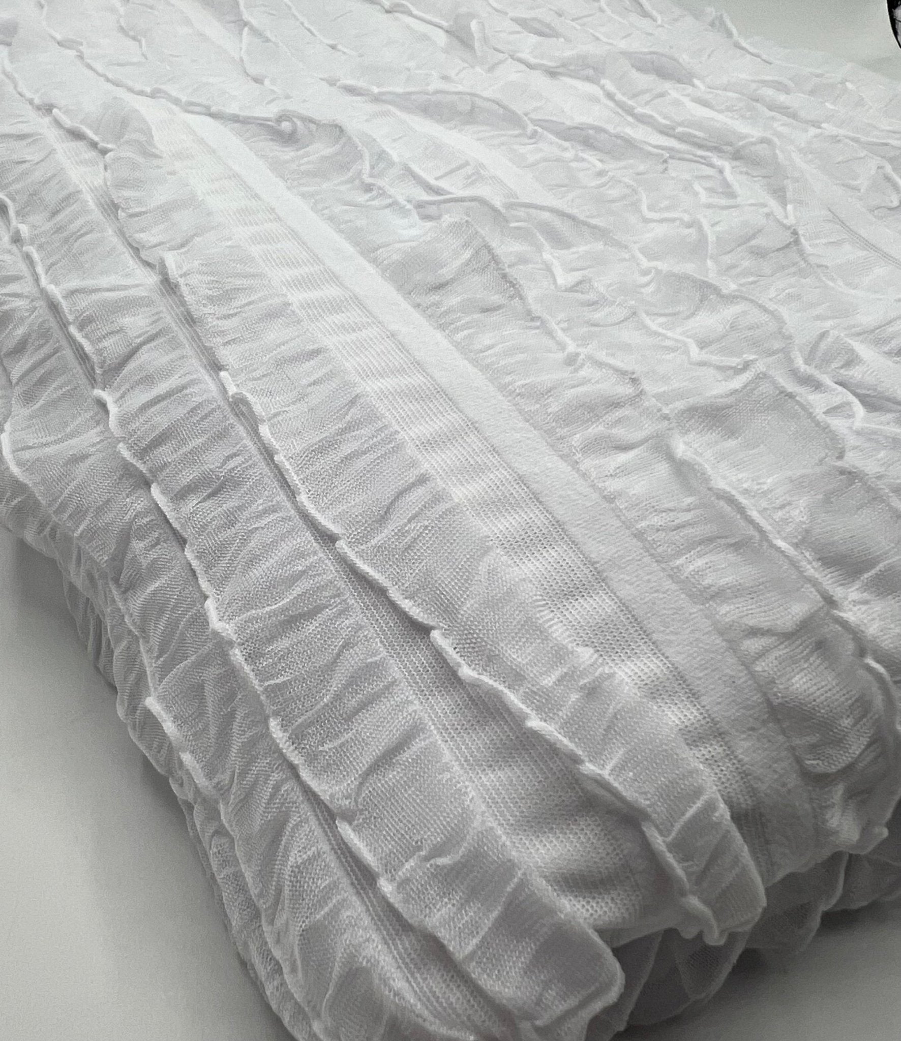 White Ruffle Textured 4 Way Stretch Fabric – T9 Fabrics
