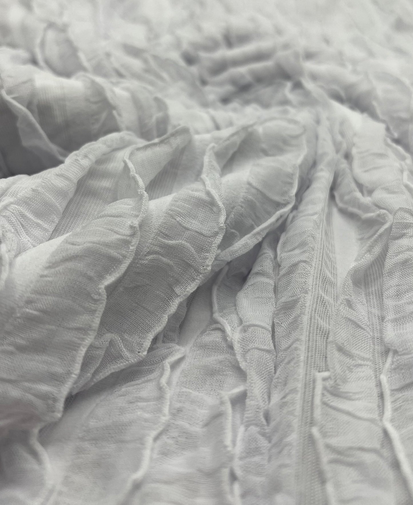 White Ruffle Textured 4 Way Stretch Fabric - T9 Fabrics