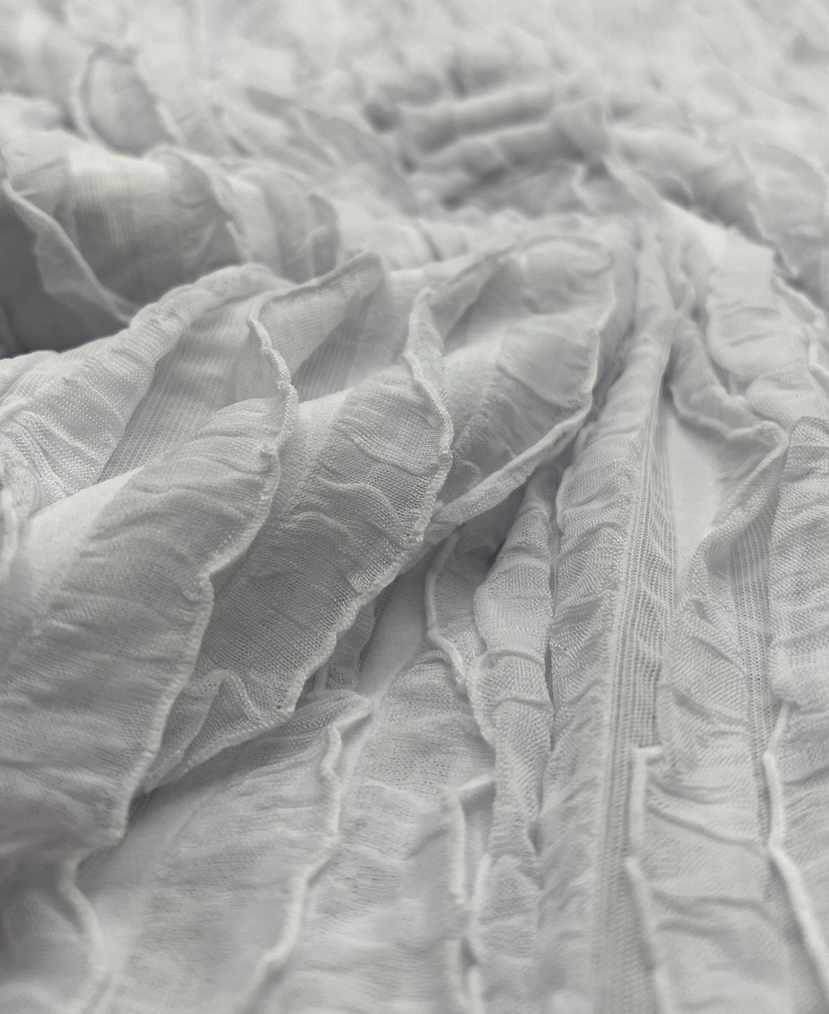 White Ruffle Textured 4 Way Stretch Fabric - T9 Fabrics