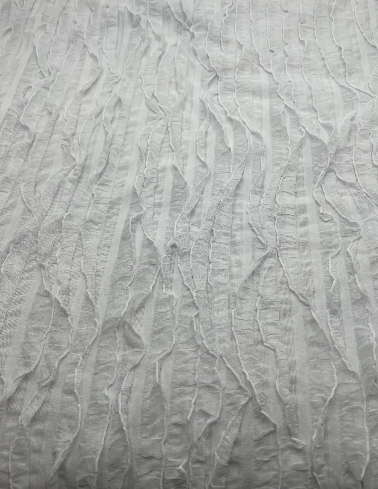 White Ruffle Textured 4 Way Stretch Fabric - T9 Fabrics