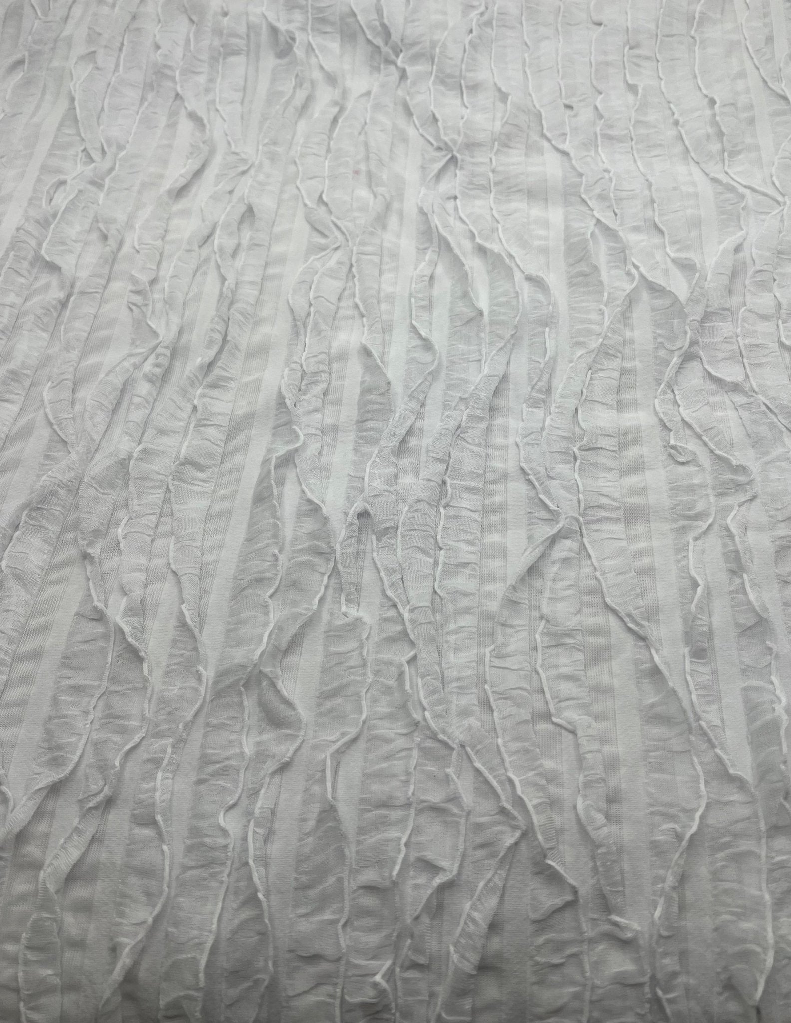 White Ruffle Textured 4 Way Stretch Fabric - T9 Fabrics
