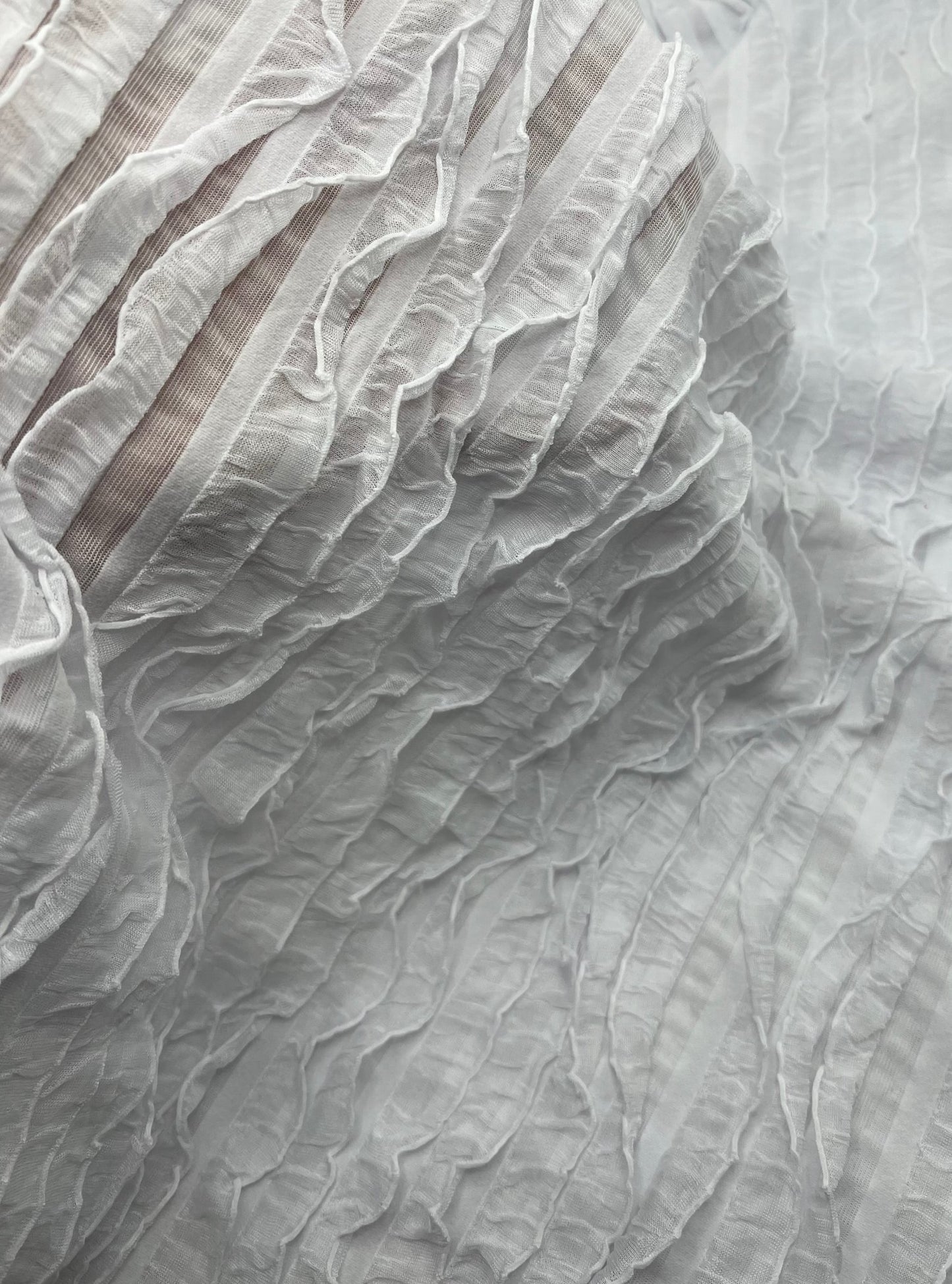 White Ruffle Textured 4 Way Stretch Fabric - T9 Fabrics