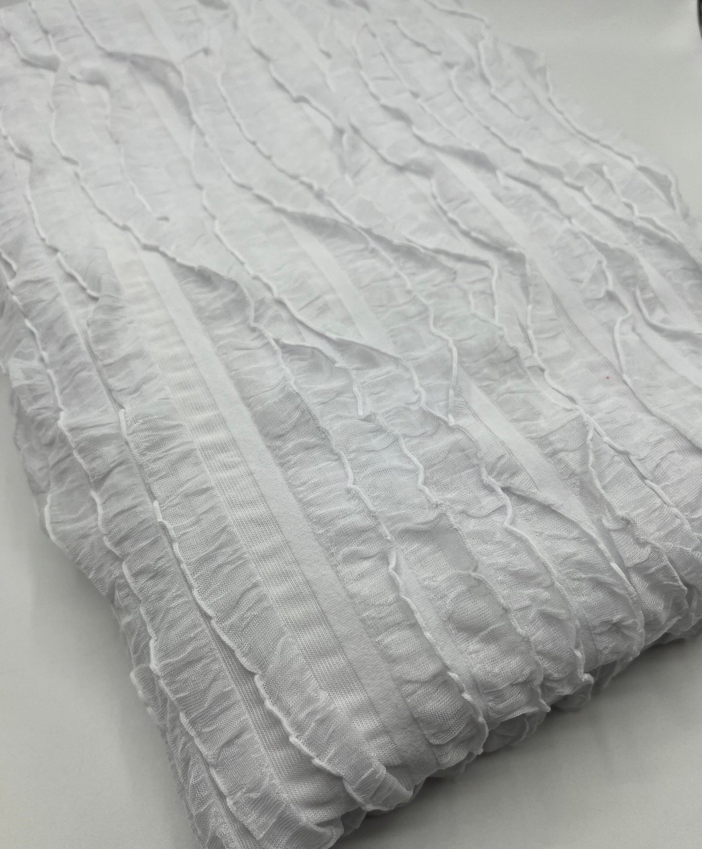 White Ruffle Textured 4 Way Stretch Fabric - T9 Fabrics