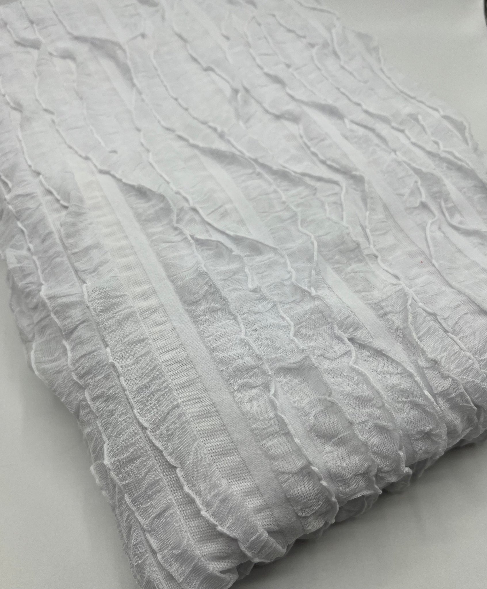 White Ruffle Textured 4 Way Stretch Fabric - T9 Fabrics