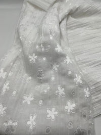 White Shiny Floral Crinkled Lightweight Non Stretch Woven Fabric - T9 Fabrics