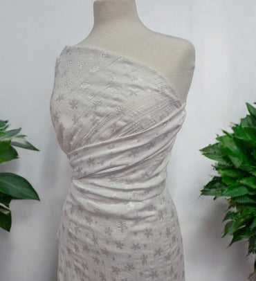 White Shiny Floral Crinkled Lightweight Non Stretch Woven Fabric - T9 Fabrics