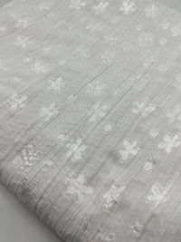 White Shiny Floral Crinkled Lightweight Non Stretch Woven Fabric - T9 Fabrics