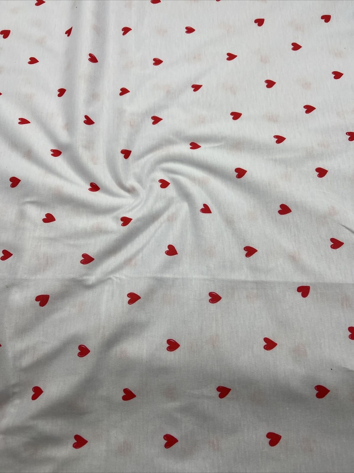 White Small Heart Print Spun Poly Stretch Fabric - T9 Fabrics