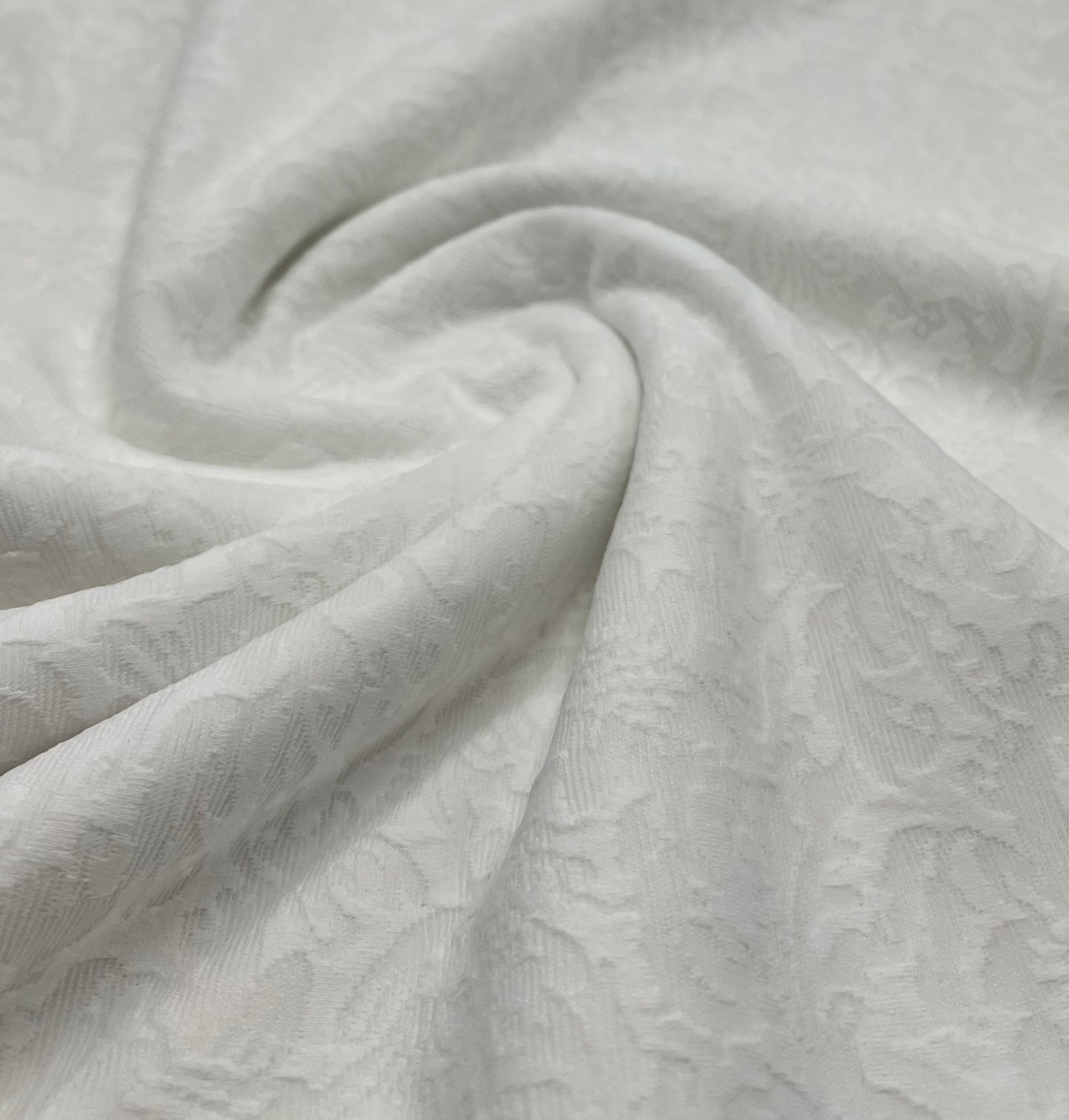 White Textured Jacquard 2 Way Stretch Fabric - T9 Fabrics