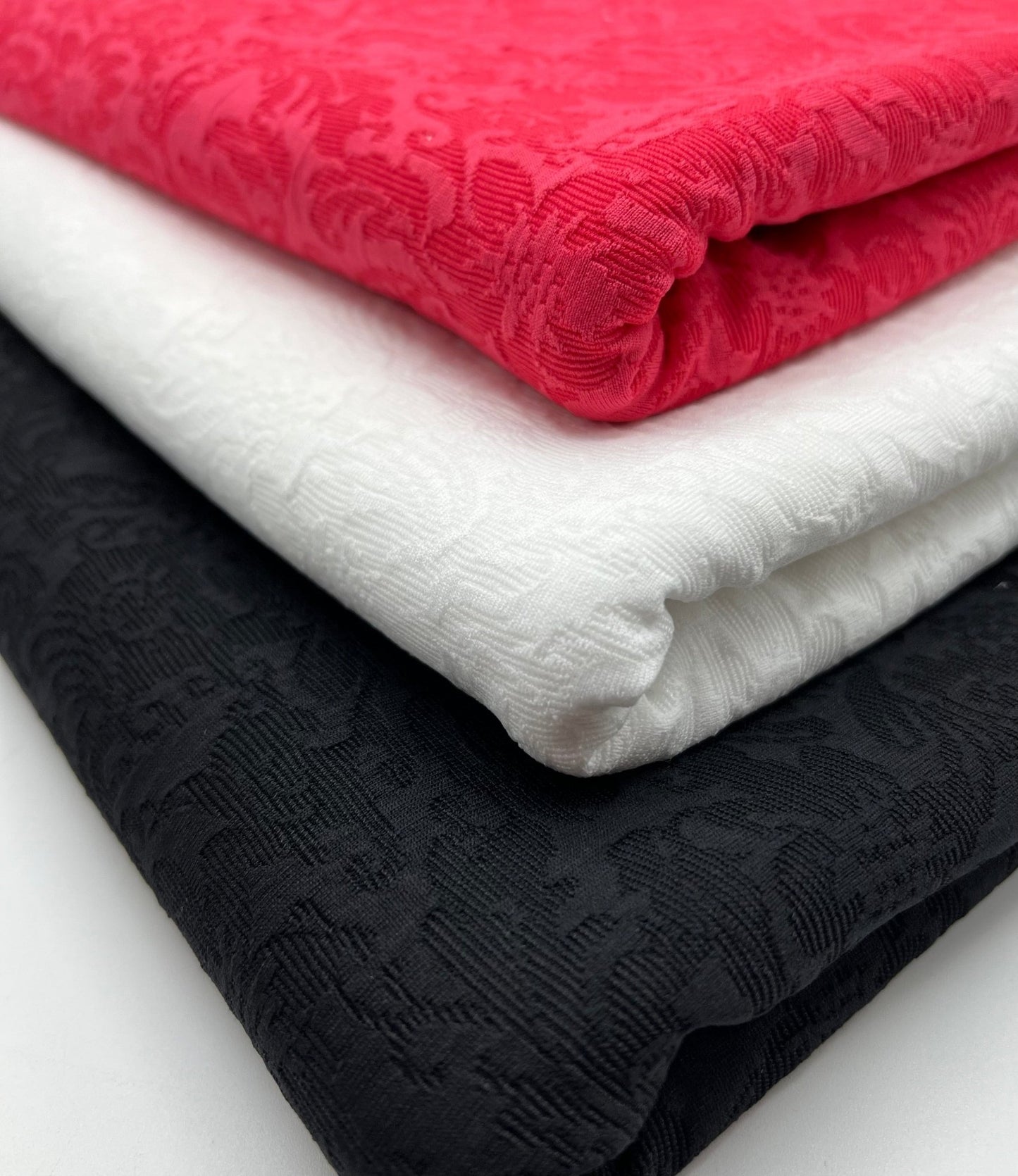 White Textured Jacquard 2 Way Stretch Fabric - T9 Fabrics