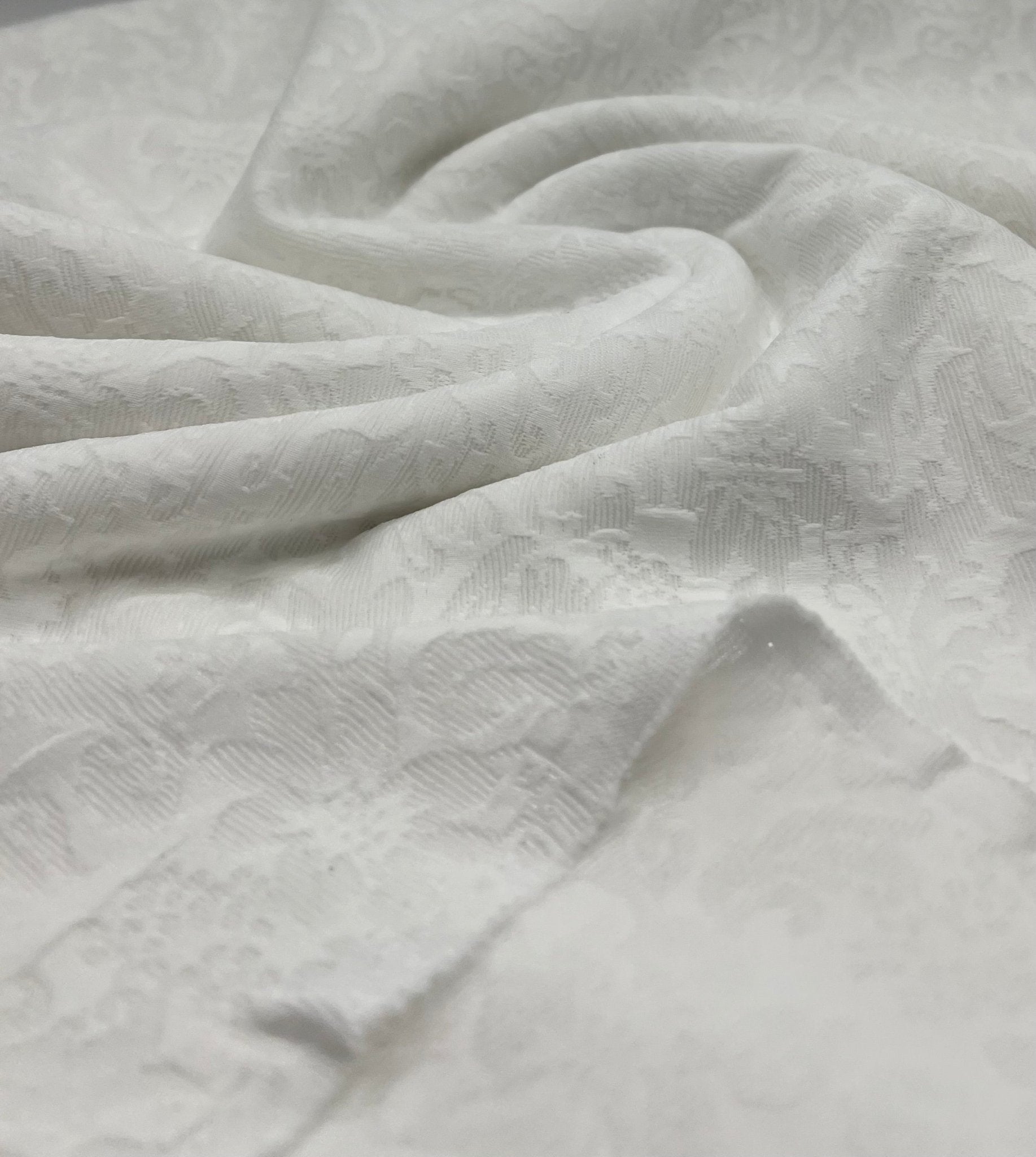 White Textured Jacquard 2 Way Stretch Fabric - T9 Fabrics