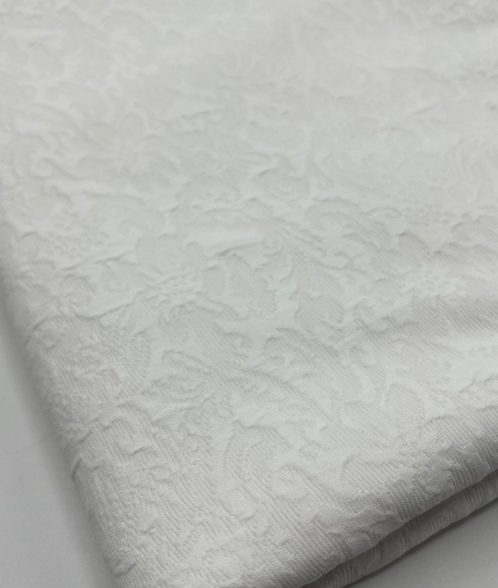 White Textured Jacquard 2 Way Stretch Fabric - T9 Fabrics