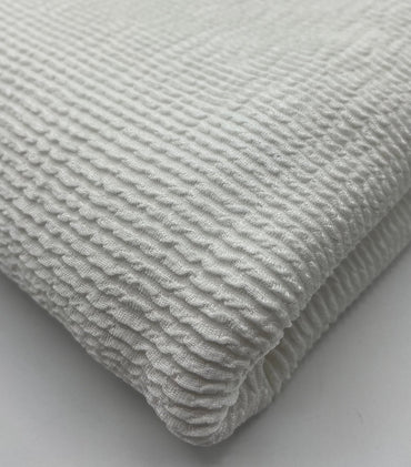 White Thick Rope Rib 2 Way Stretch Fabric - T9 Fabrics
