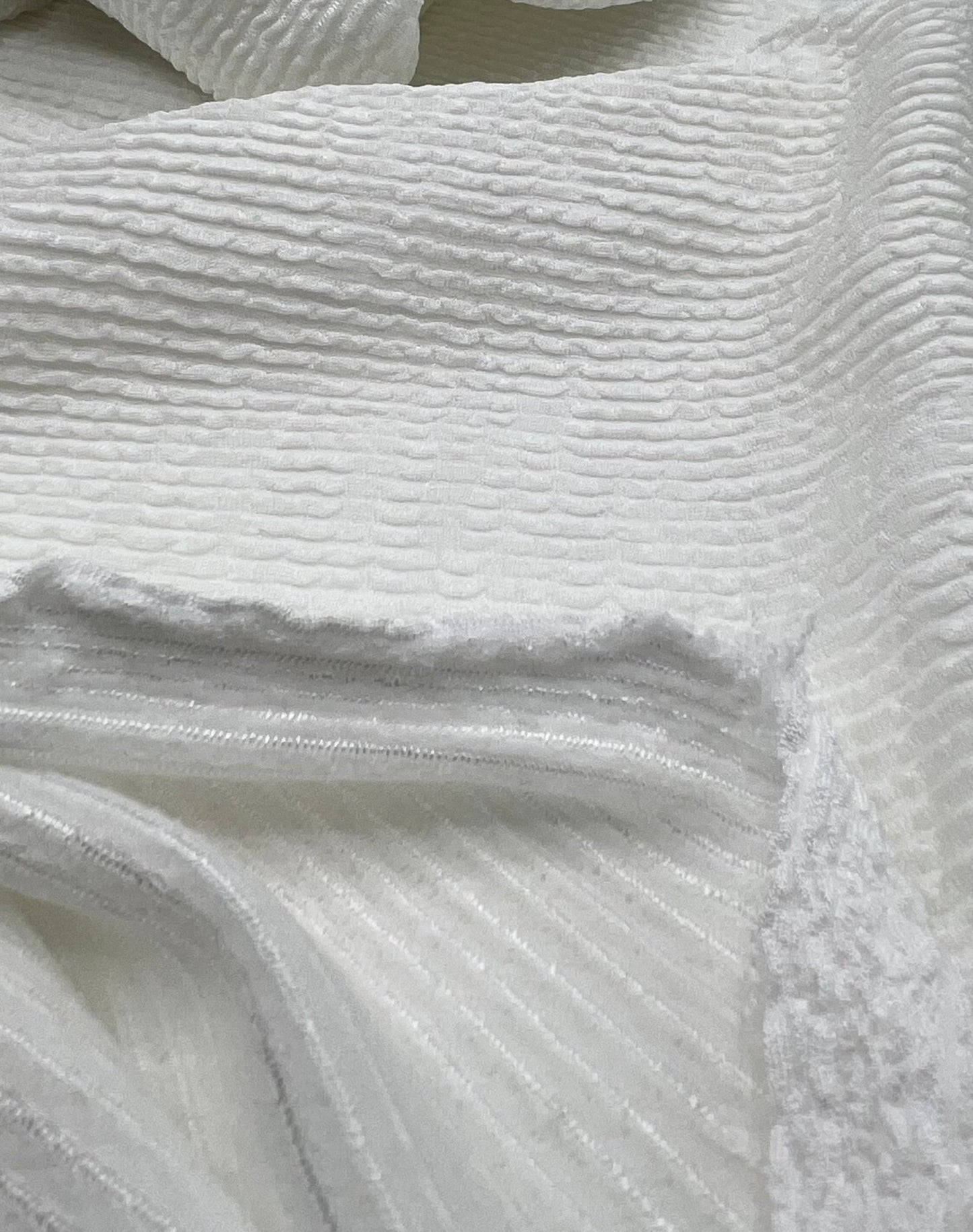 White Thick Rope Rib 2 Way Stretch Fabric - T9 Fabrics