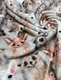 Woodland Baby Animals Cuddle Fleece Fabric Blanket Loungewear - T9 Fabrics