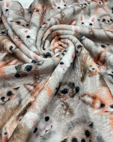 Woodland Baby Animals Cuddle Fleece Fabric Blanket Loungewear - T9 Fabrics