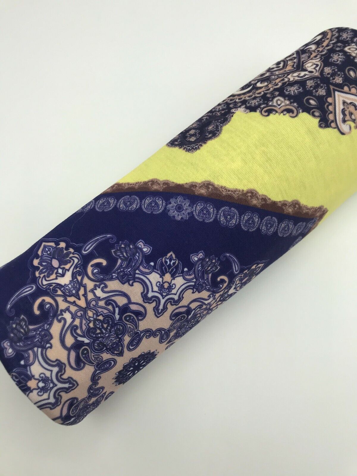 Yellow & Blue Damask Style Print Polyester Stretch Jersey - T9 Fabrics