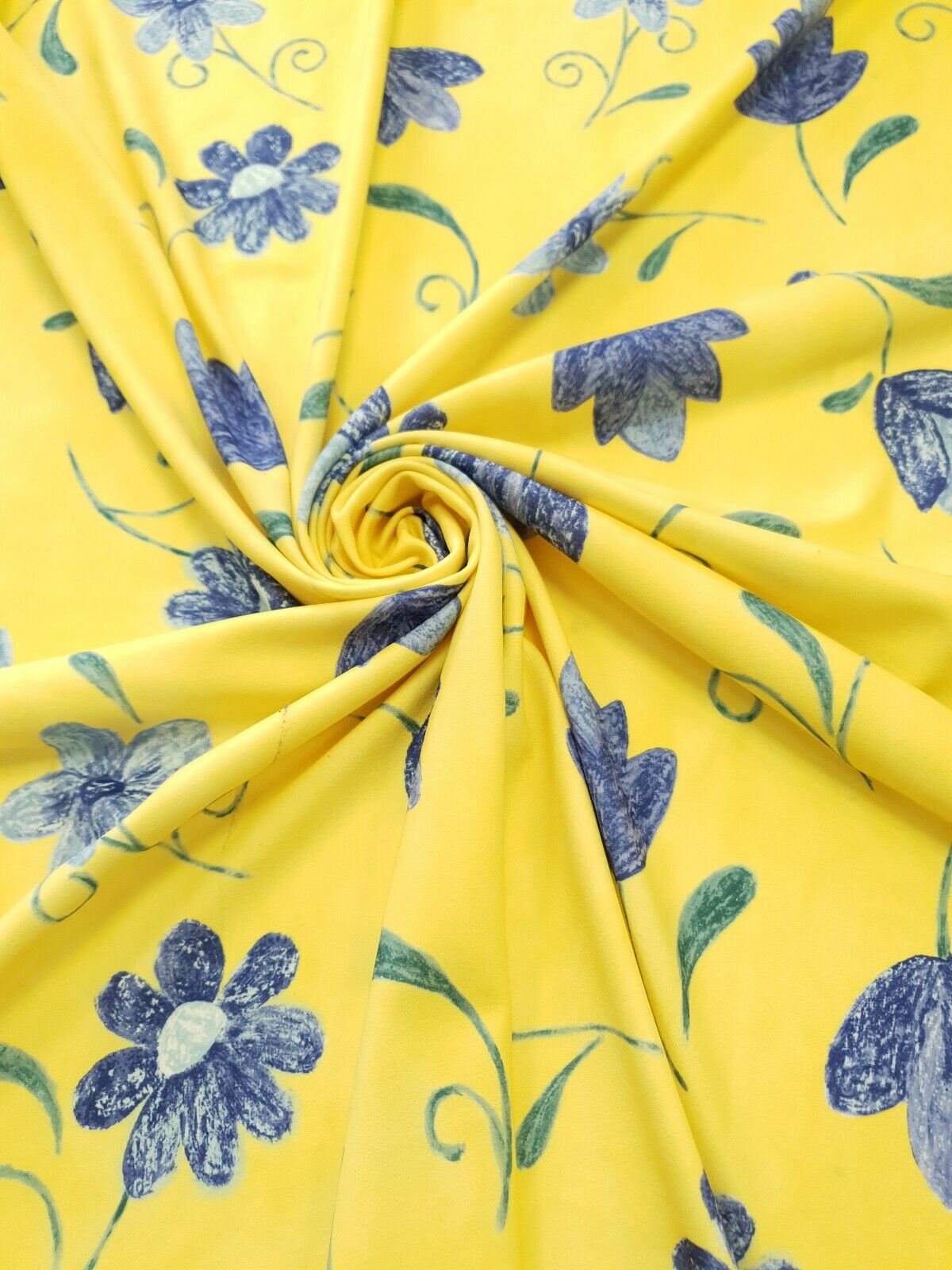 Yellow & Blue Floral Printed Scuba Crepe Jersey Fabric 4 Way Stretch - T9 Fabrics