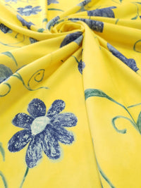 Yellow & Blue Floral Printed Scuba Crepe Jersey Fabric 4 Way Stretch - T9 Fabrics