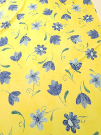 Yellow & Blue Floral Printed Scuba Crepe Jersey Fabric 4 Way Stretch - T9 Fabrics