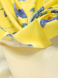 Yellow & Blue Floral Printed Scuba Crepe Jersey Fabric 4 Way Stretch - T9 Fabrics