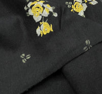 Yellow Flower On Black Print Viscose Elastane Fabric - T9 Fabrics