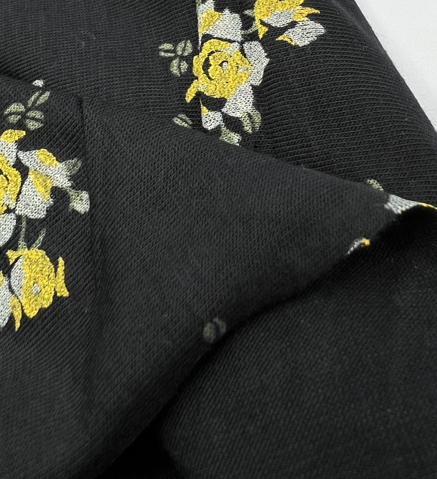 Yellow Flower On Black Print Viscose Elastane Fabric - T9 Fabrics