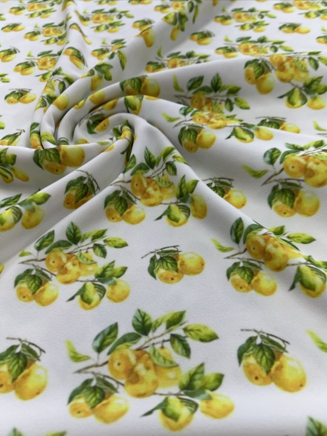 Yellow Fruit Printed Scuba Crepe Jersey Fabric 4 Way Stretch - T9 Fabrics