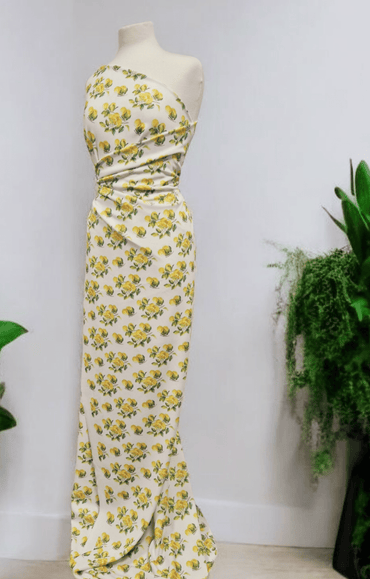 Yellow Fruit Printed Scuba Crepe Jersey Fabric 4 Way Stretch - T9 Fabrics