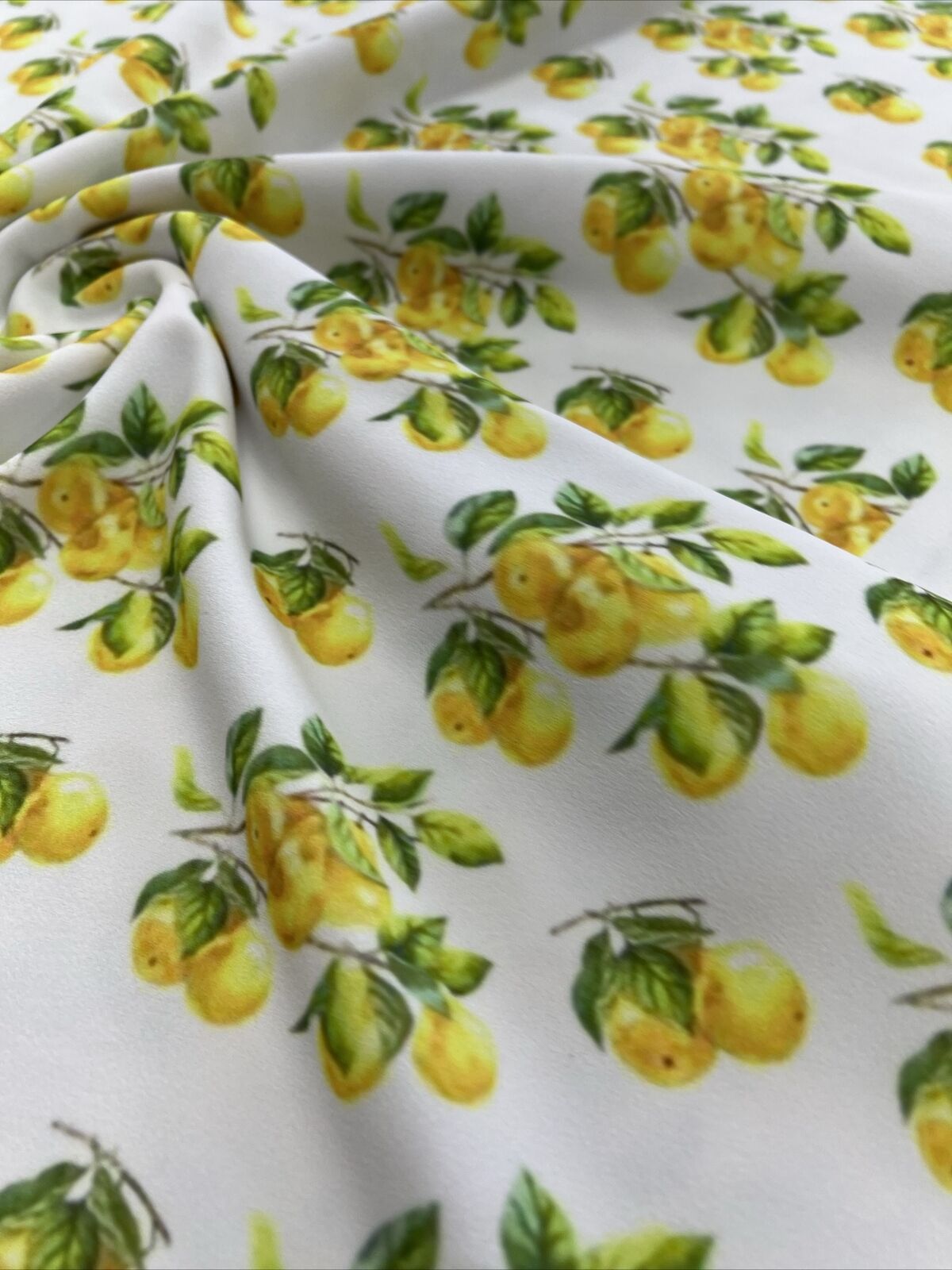 Yellow Fruit Printed Scuba Crepe Jersey Fabric 4 Way Stretch - T9 Fabrics