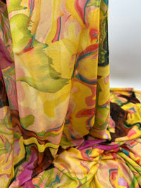 Yellow Mix Paint Print Mesh Fabric Stretch - T9 Fabrics
