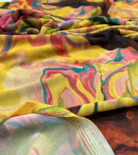 Yellow Mix Paint Print Mesh Fabric Stretch - T9 Fabrics