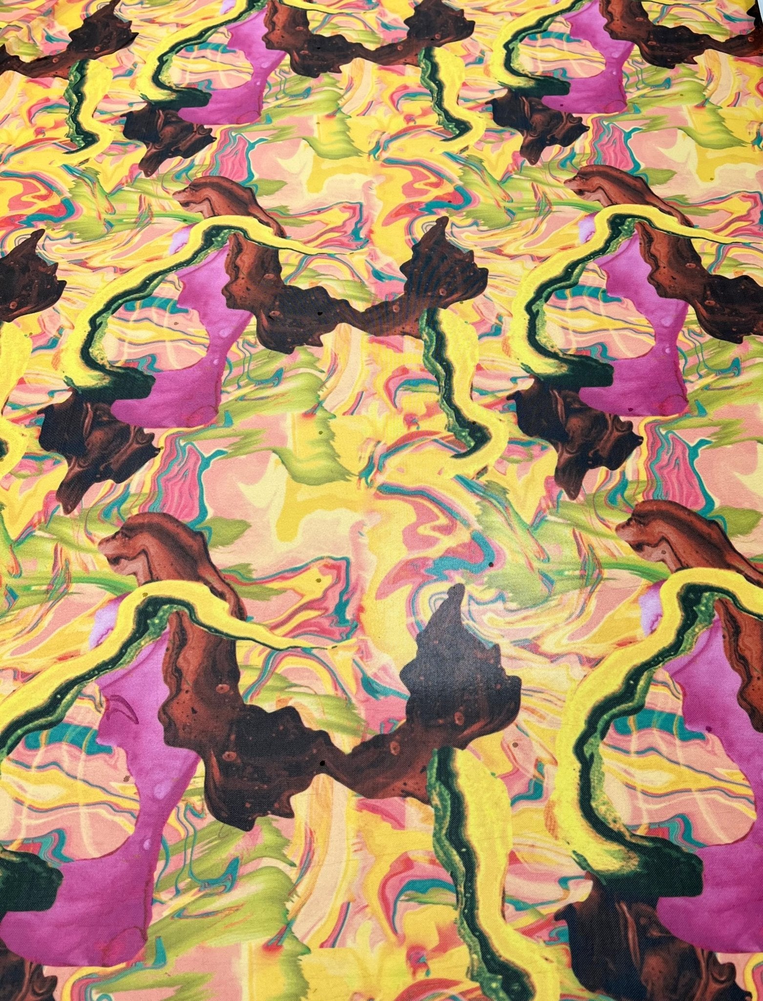 Yellow Mix Paint Print Mesh Fabric Stretch - T9 Fabrics