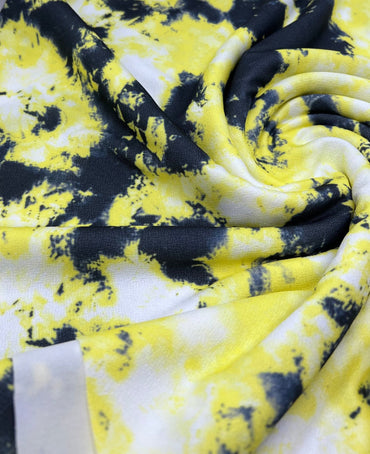 Yellow Mix Printed Lightweight Jersey Crepe Fabric 4 Way Stretch - T9 Fabrics