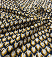 Yellow Navy Mix Knitted Lace 2 Way Stretch Fabric - T9 Fabrics