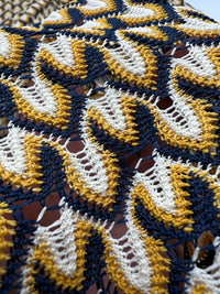 Yellow Navy Mix Knitted Lace 2 Way Stretch Fabric - T9 Fabrics