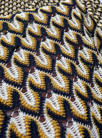 Yellow Navy Mix Knitted Lace 2 Way Stretch Fabric - T9 Fabrics