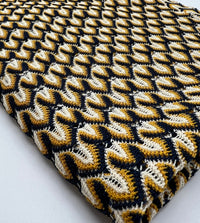 Yellow Navy Mix Knitted Lace 2 Way Stretch Fabric - T9 Fabrics