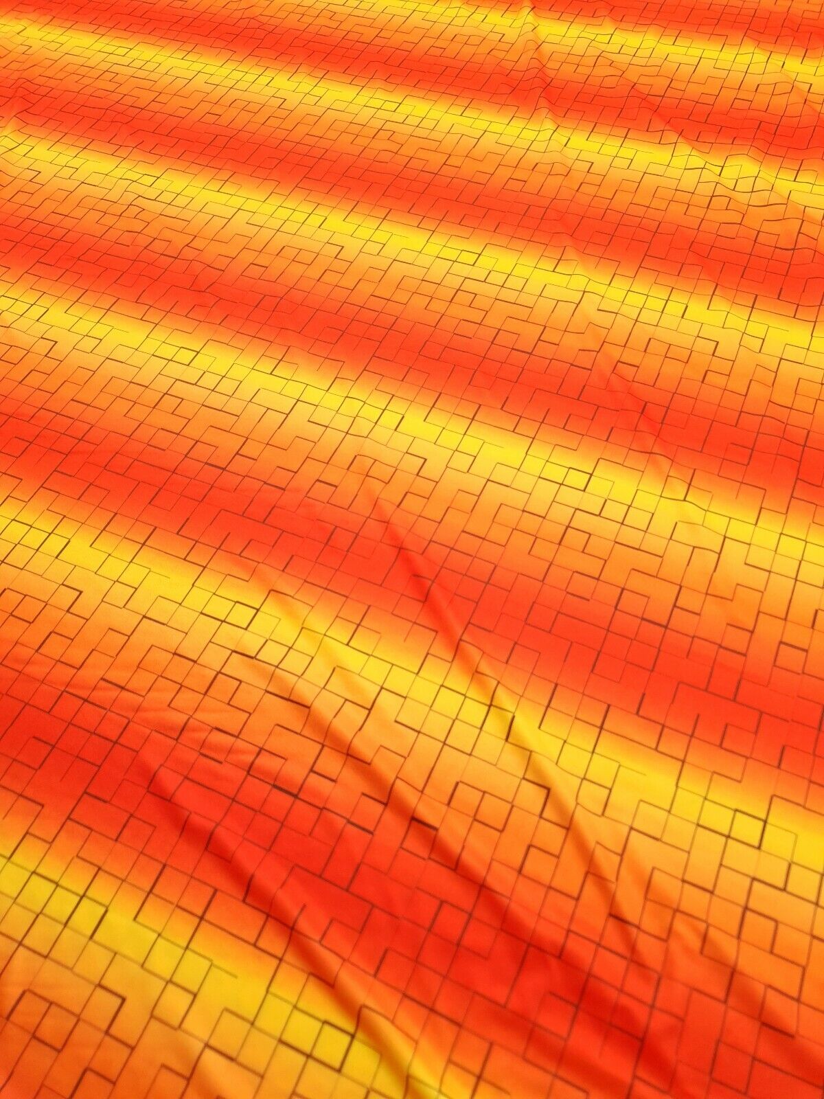 Yellow & Orange Squares Print Lightweight Jersey Crepe Fabric 4 Way Stretch - T9 Fabrics